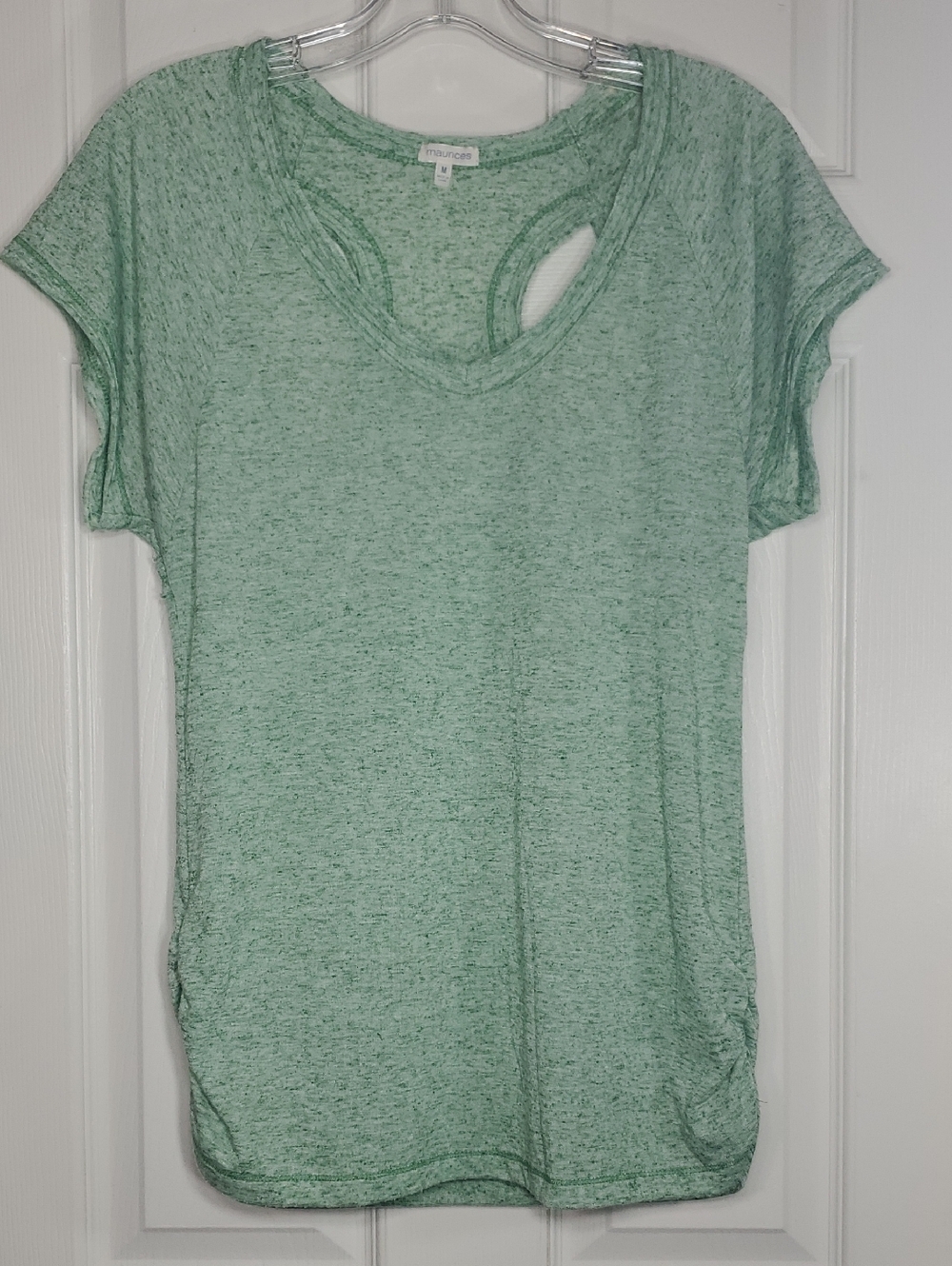 Maurices Heathered Green Short Sleeve Racerback Cutout Top Ruching Size Medium